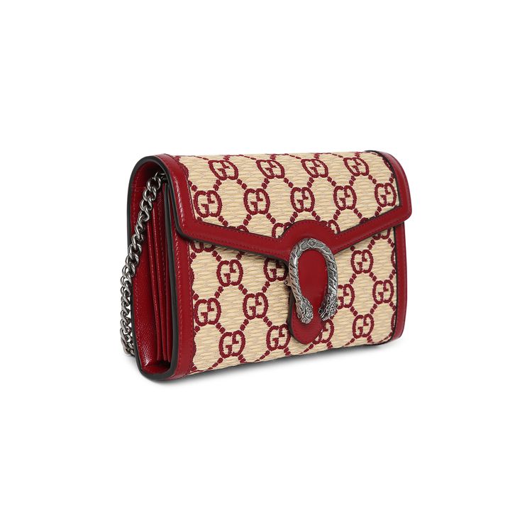 Gucci Dionysus Mini GG Wallet On Chain Red GG Straw Effect