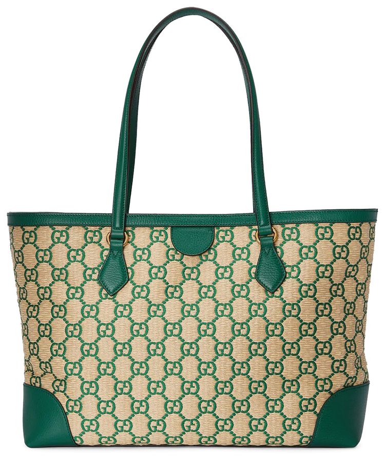 Gucci Ophidia Medium GG Tote Bag Green GG Straw Effect