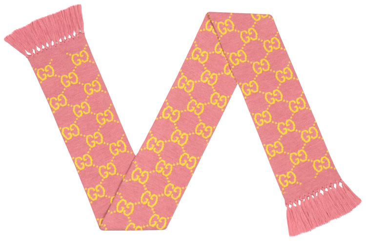 Gucci GG Wool Jacquard Scarf PinkYellow