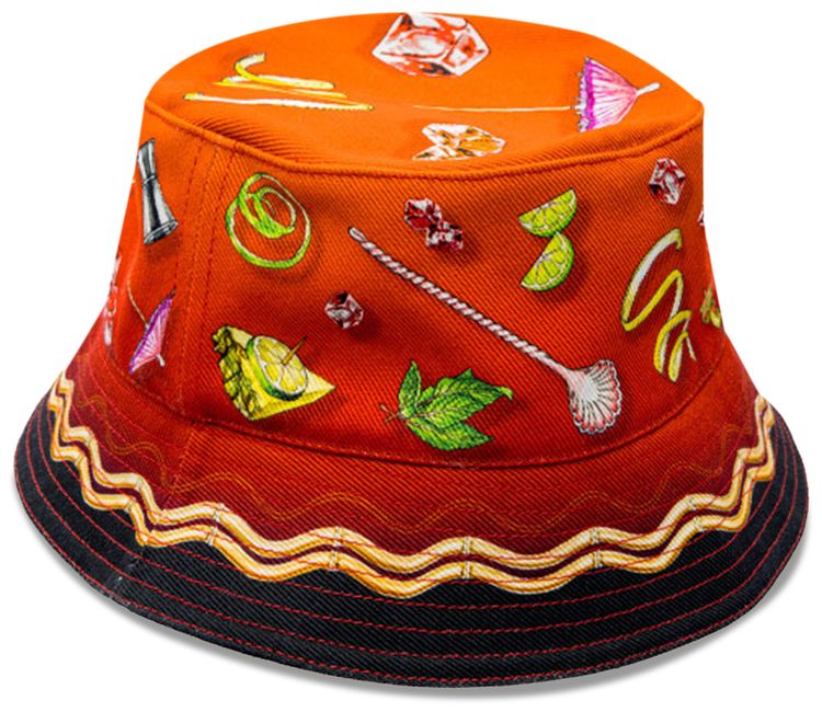 Casablanca Printed Denim Bucket Hat Casa Club Sunset