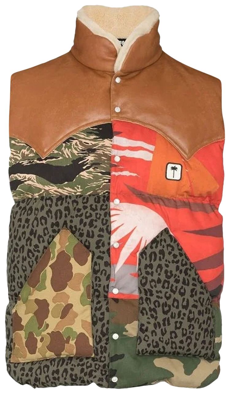 Palm Angels Mixed Prints Down Vest MilitaryBlack
