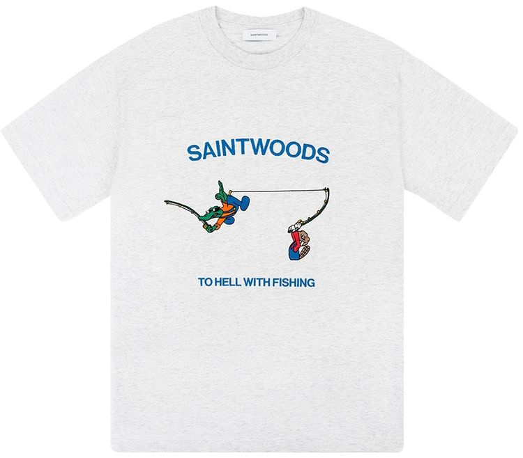 Saintwoods x The Webster To Hell With Fishing T Shirt Ash Grey