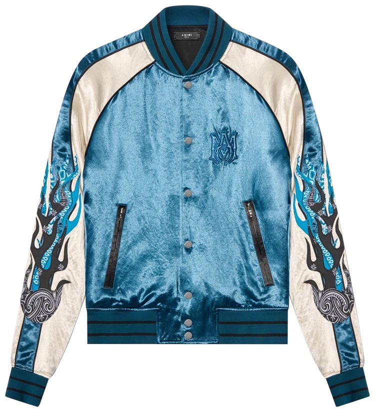 Amiri Satin Flames Souvenir Jacket Blue