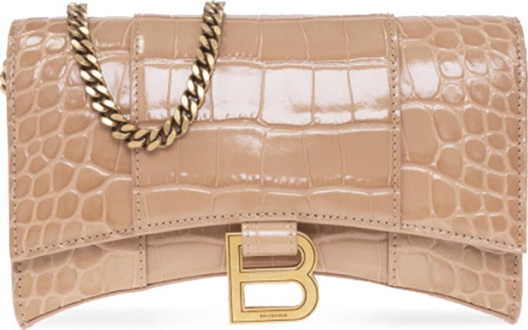 Balenciaga Womens Hourglass Wallet On Chain Nude Croc – Luxe Collective