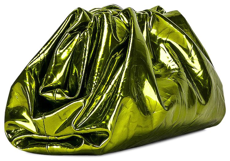 Bottega Veneta Crushed Teen Pouch ChlorophyllSilver