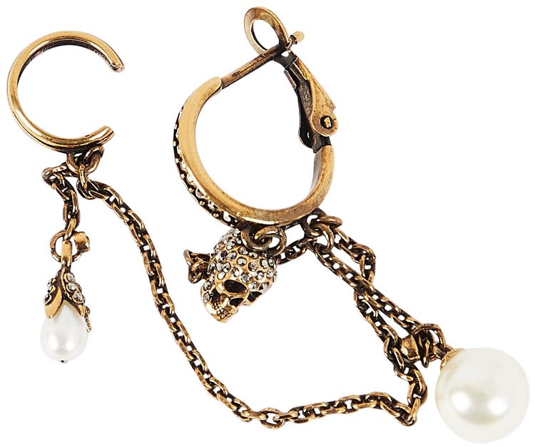 Alexander McQueen Skull Pearl Cuff Hoop Gold