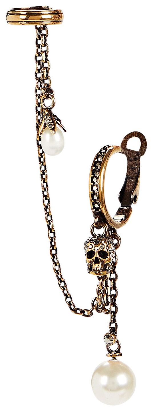 Alexander McQueen Skull Pearl Cuff Hoop Gold
