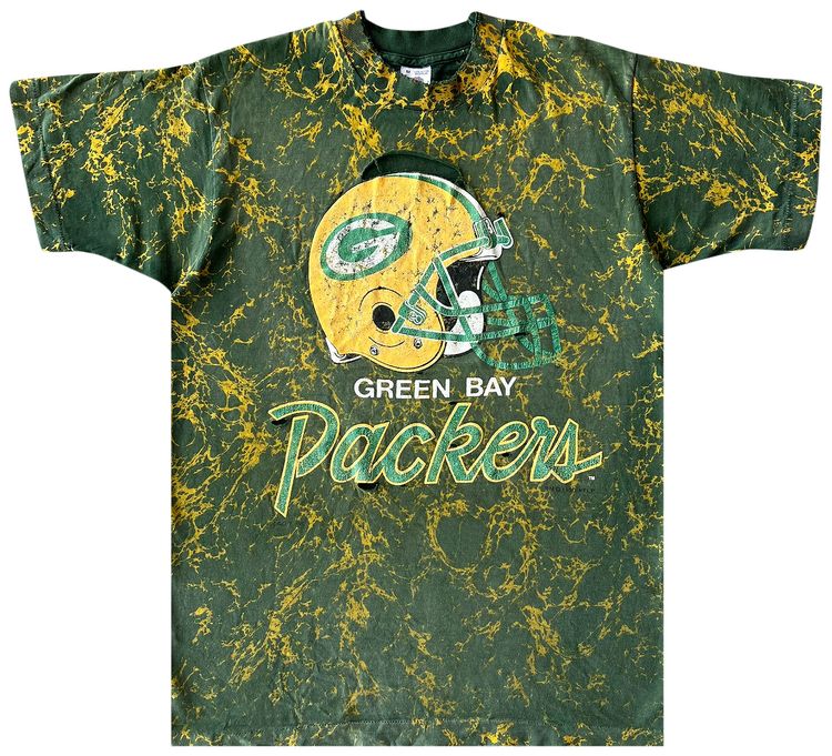 Pre Owned 1990s Green Bay Packers Tie Dye Distressed Tee Green