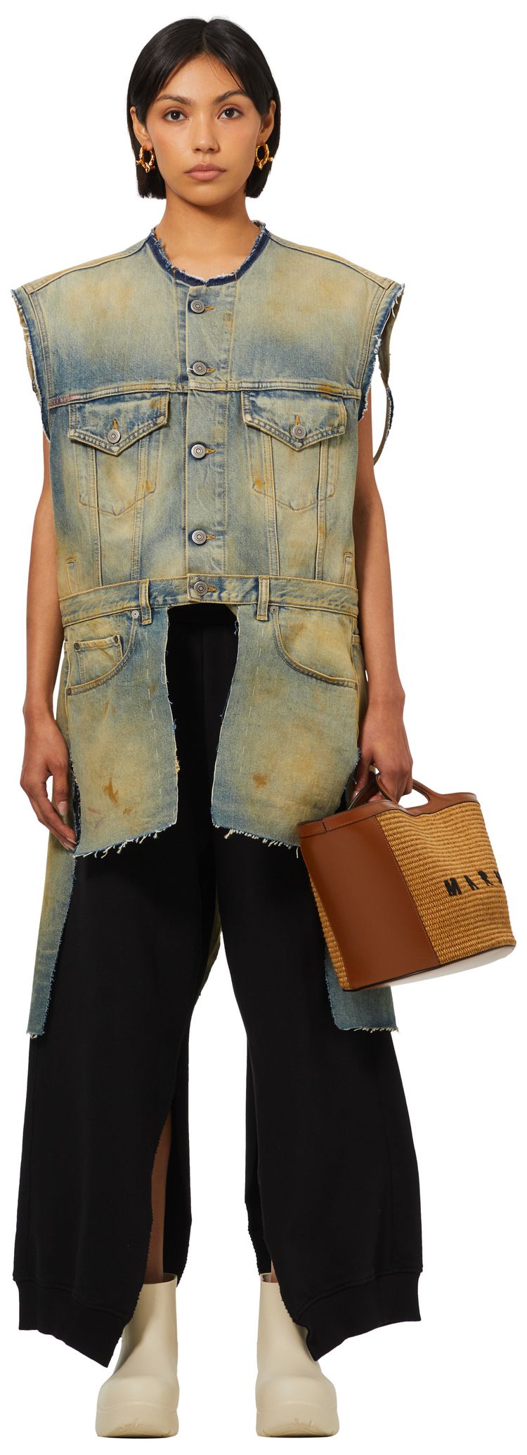 Marni Mini Logo Woven Tote Bag Brown