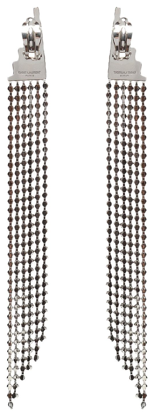 Saint Laurent Crystal Cascade Earrings Silver