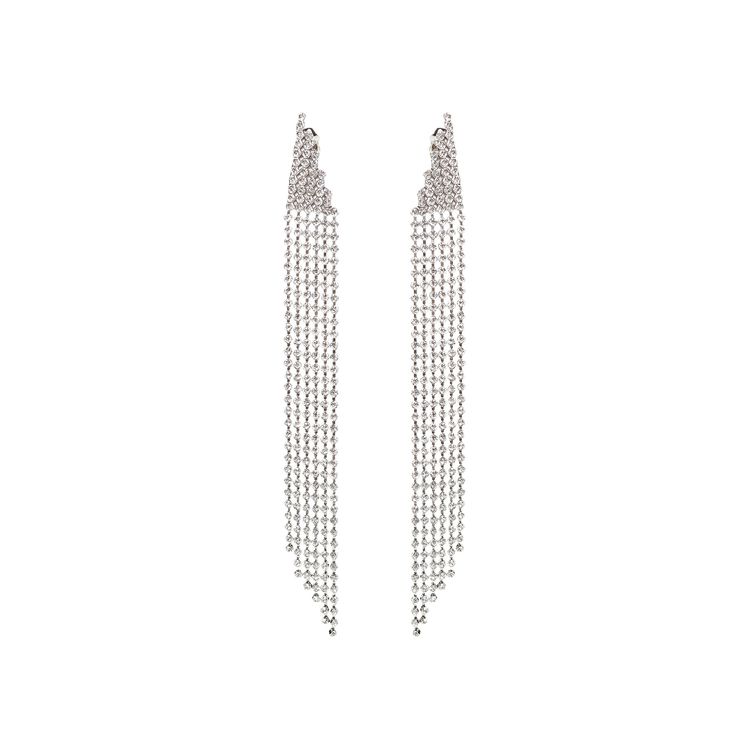 Saint Laurent Crystal Cascade Earrings Silver