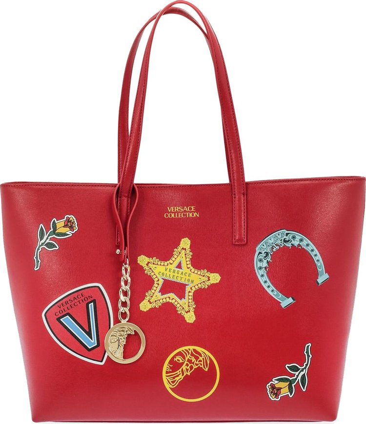 Versace Graphic Print Leather Tote Bag 'Red'