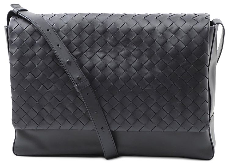 Bottega Veneta Intrecciato Leather Messenger Bag Blue