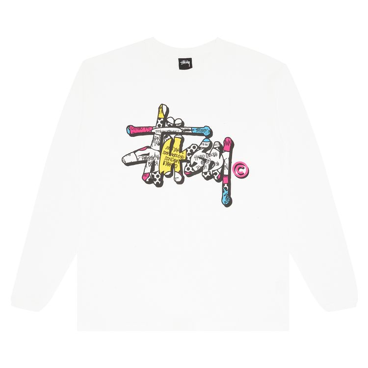 Stussy Gear Script Tee Long Sleeve White