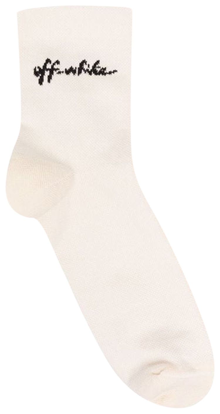 Off White Script Logo Low Socks BeigeBlack