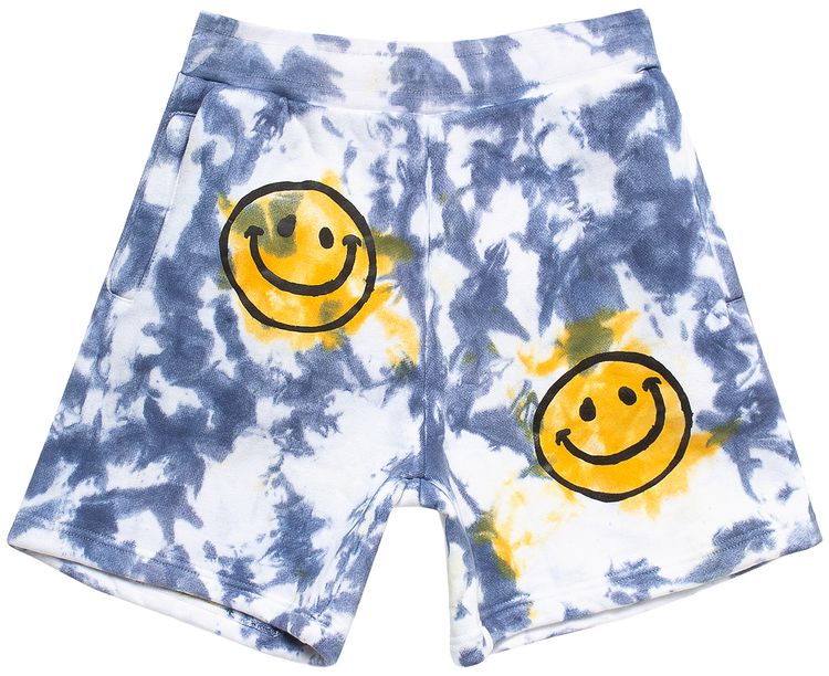 Market Smiley Sun Dye Sweatshorts Yellow Blue Tie Dye