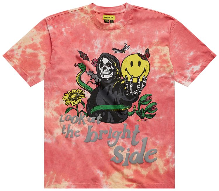 Market Smiley Look At The Bright Side Tee Pink Tie Dye