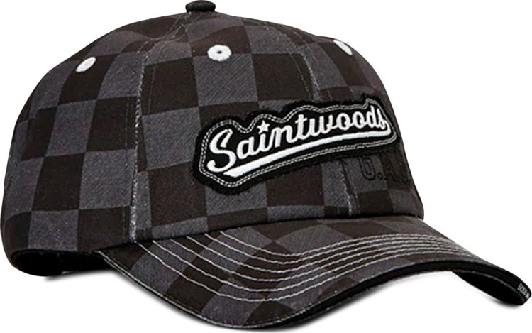 Saintwoods Checkered Distressed Baseball Cap BlackGrey