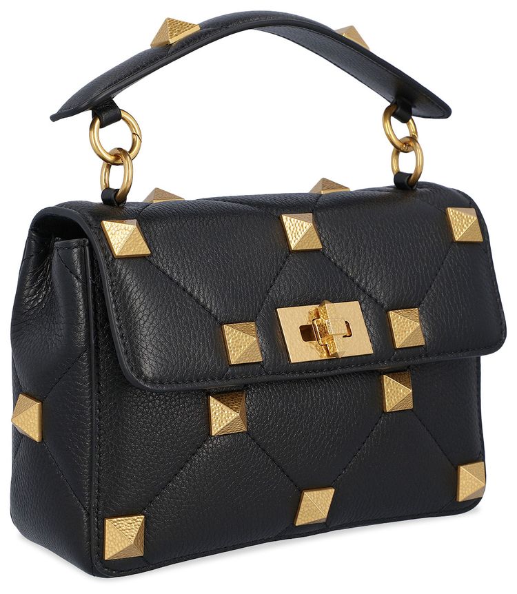 Valentino Medium Roman Stud Shoulder Bag Black