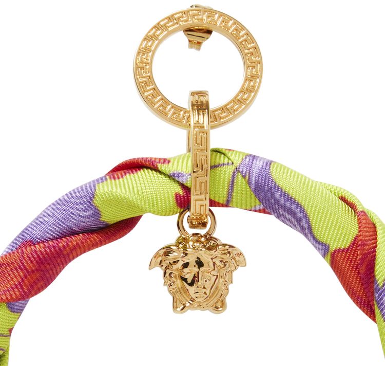 Versace Foulard Art Deco Flowers Print Earrings CitronVersace Gold