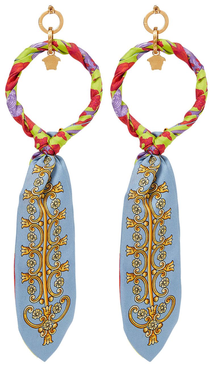 Versace Foulard Art Deco Flowers Print Earrings CitronVersace Gold