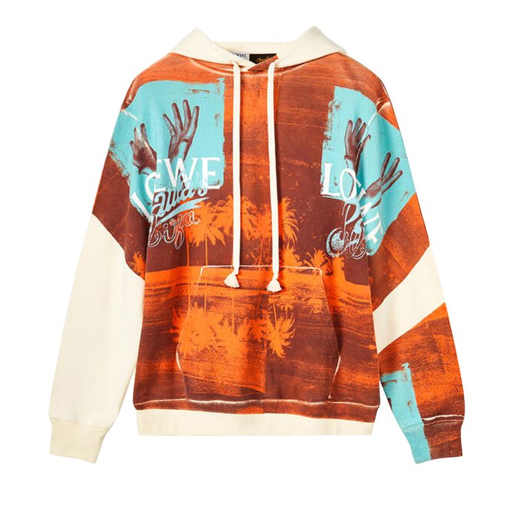 Loewe Tropical Hands Print Hoodie SoftWhiteBrown