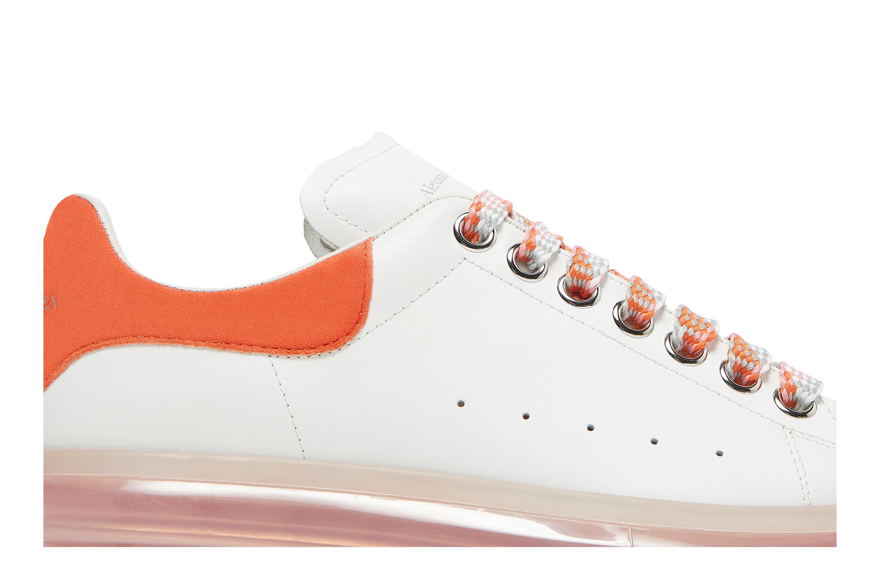 Size 6.0 Alexander McQueen Wmns Oversized Sneaker Clear Sole White Bright Orange
