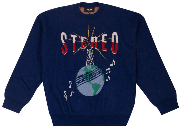Just Don Stereo Globe Long Sleeve Sweater Blue