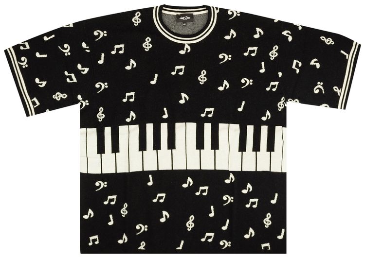 Just Don Piano Note Short Sleeve Pullover Sweater Black