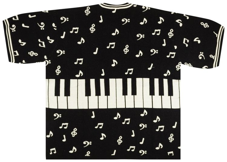 Just Don Piano Note Short Sleeve Pullover Sweater Black