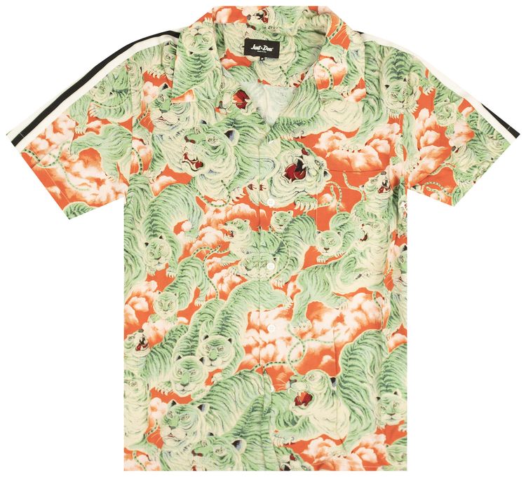 Just Don Jungle Tiger Short Sleeve Button Down Shirt Orange