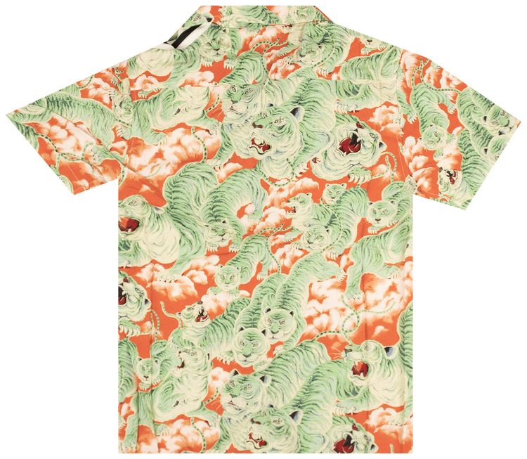 Just Don Jungle Tiger Short Sleeve Button Down Shirt Orange