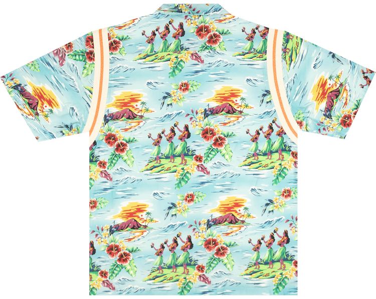 Just Don Hawaiian Button Down Bowling Shirt Blue