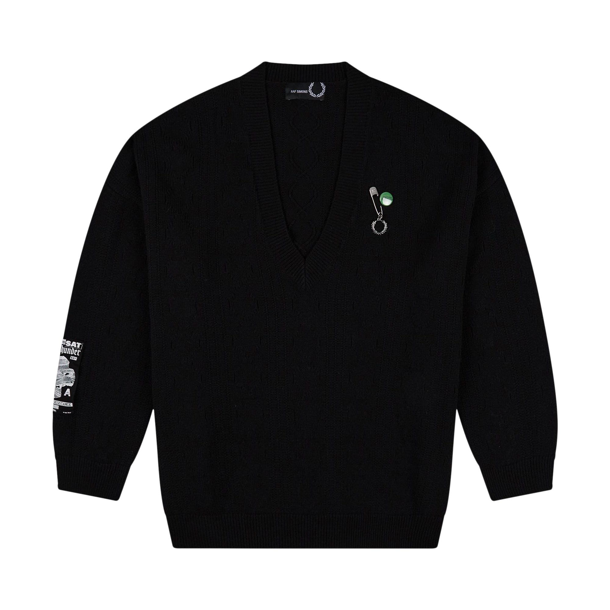 Buy Fred Perry x Raf Simons Oversized V-Neck Patch Jumper 'Black ...