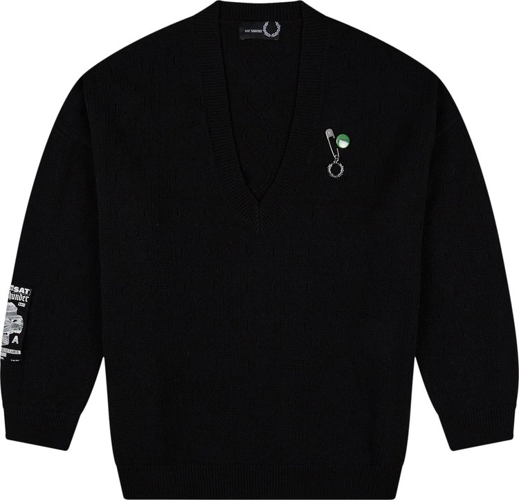 Fred Perry x Raf Simons Oversized V-Neck Patch Jumper 'Black'