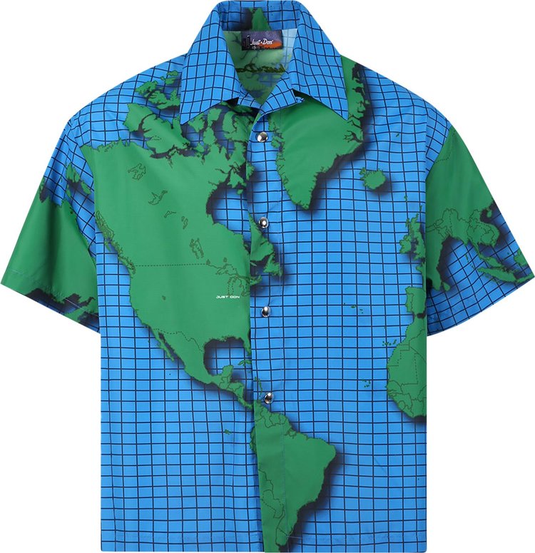 Just Don Earth Print Short-Sleeve Shirt 'Blue/Green'