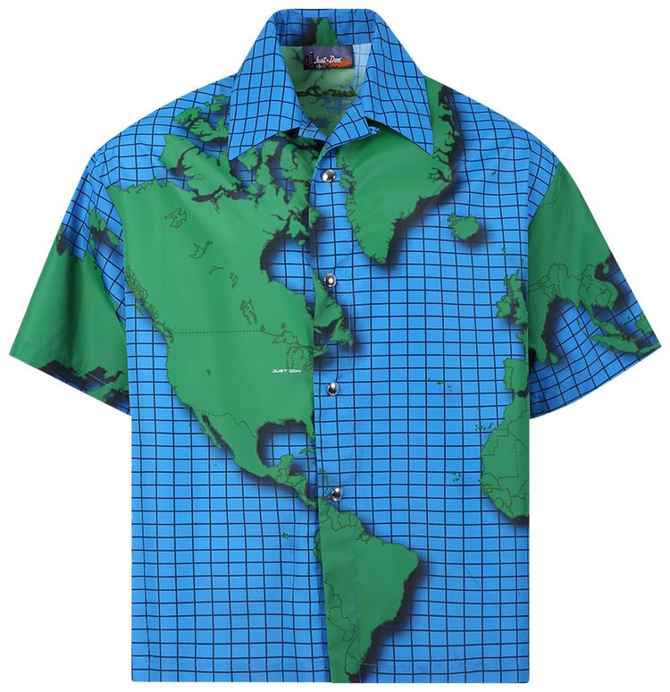 Just Don Earth Print Short Sleeve Shirt BlueGreen