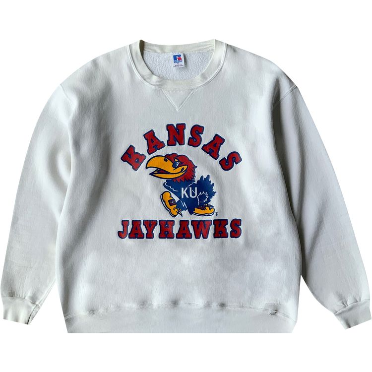 Pre Owned Vintage 1990s Kansas Jayhawks Russell Athletic Sweatshirt White