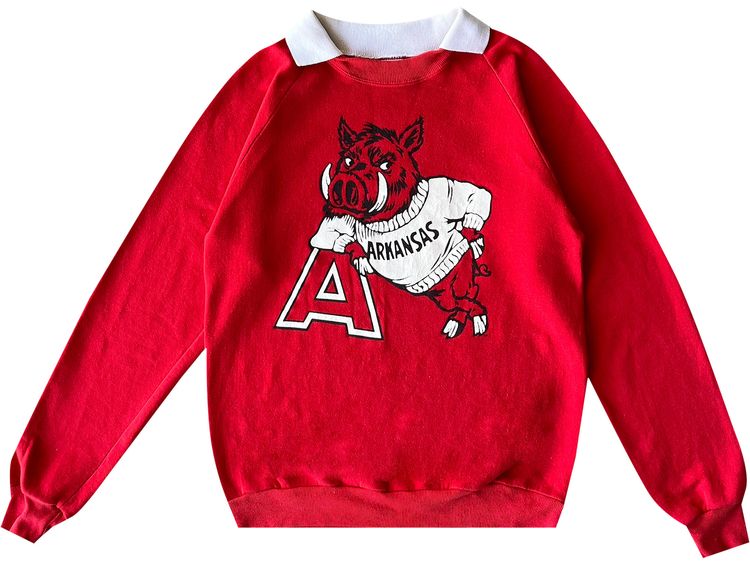 Pre Owned Vintage 1990s Arkansas Collared Sweatshirt Red