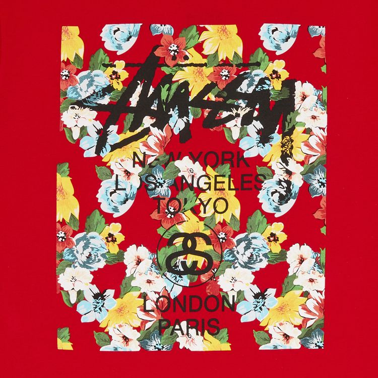 Stussy World Tour Flower Block Tee Brite Red