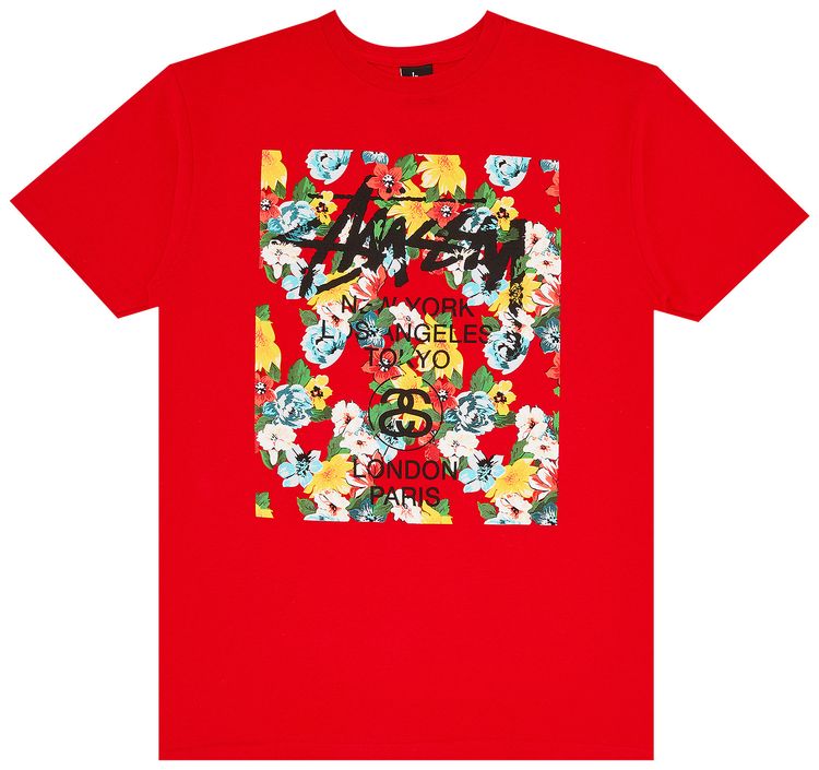 Stussy World Tour Flower Block Tee Brite Red