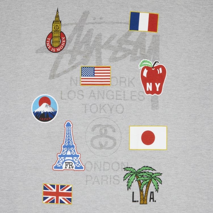 Stussy World Tour Flags Tee Grey Heather