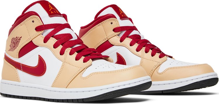 Air Jordan 1 Mid Light Curry Cardinal Red