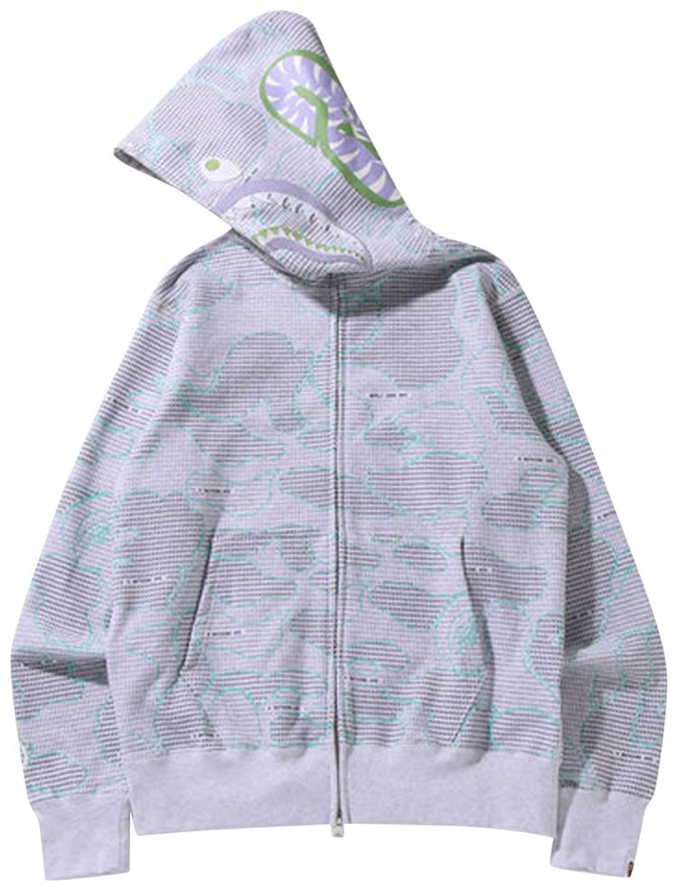 BAPE Text Code Camo Shark Full Zip Hoodie Grey