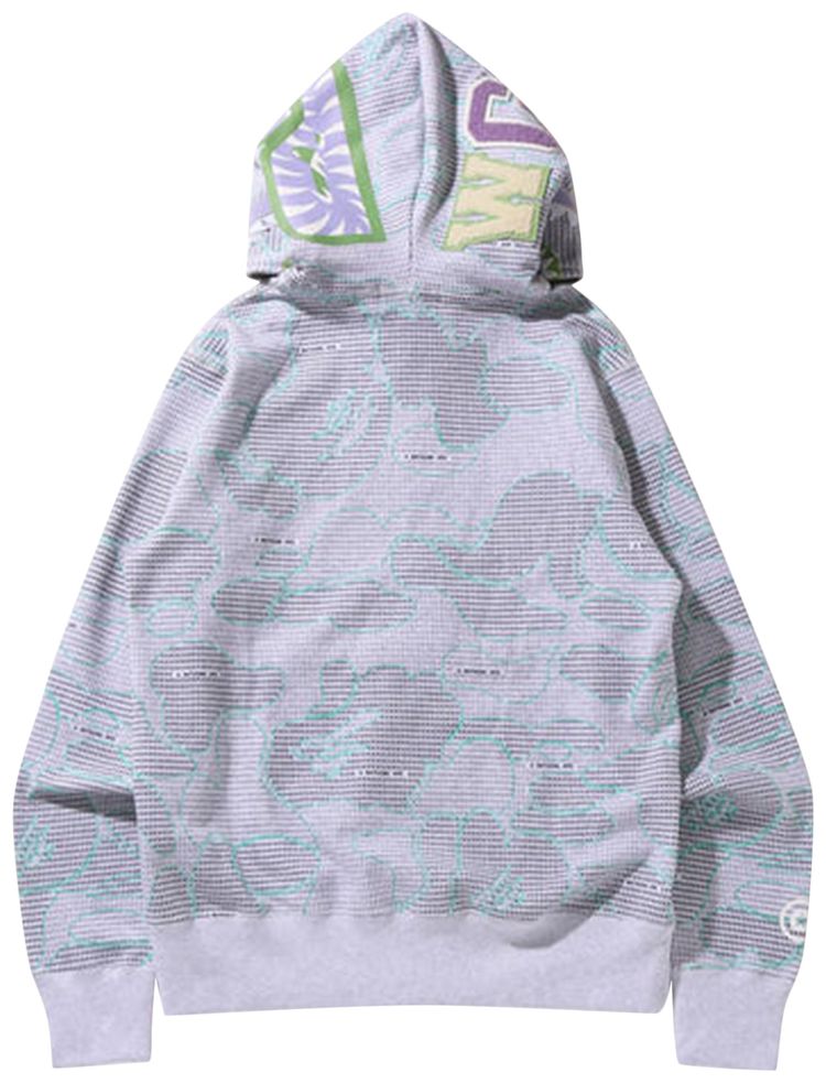 BAPE Text Code Camo Shark Full Zip Hoodie Grey
