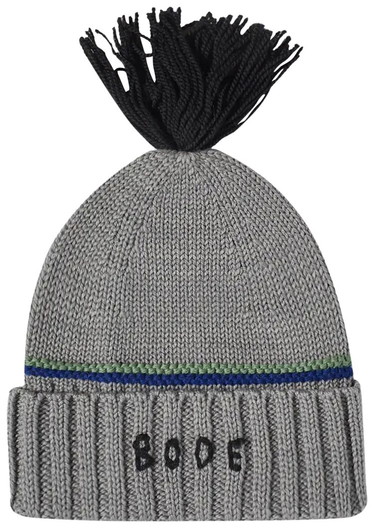 Bode Stripe Roll Up Tassel Beanie Yellow