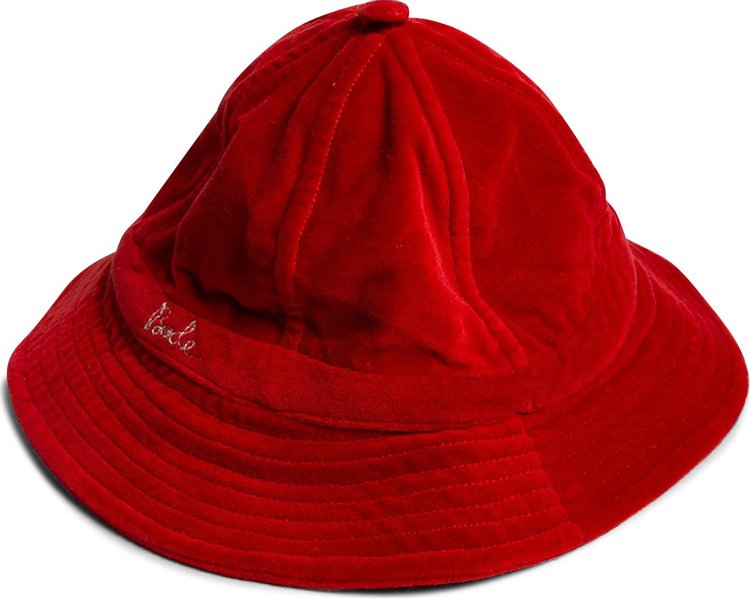 Bode Velvet Signature Bucket Hat Red