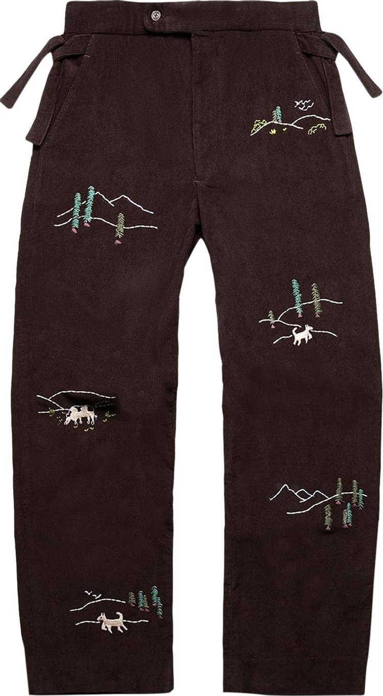 Bode Corduroy Lookout Embroidered Side Tie Trousers 'Brown'