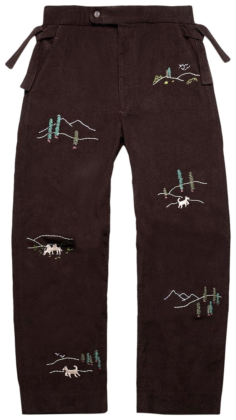Bode Corduroy Lookout Embroidered Side Tie Trousers Brown