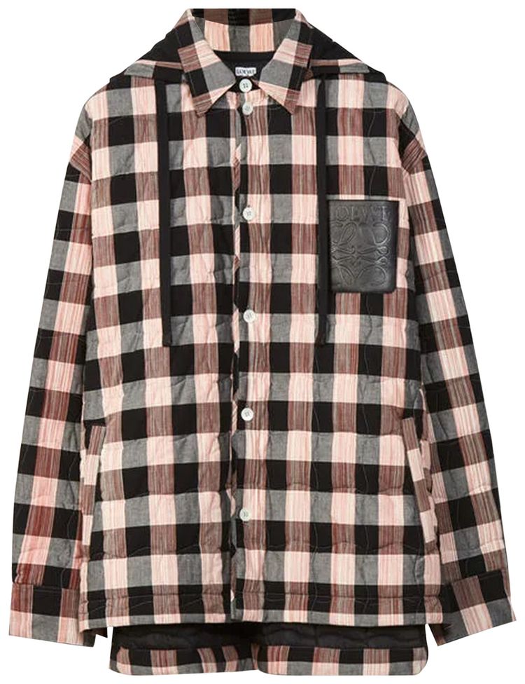 Loewe Quilted Check Hooded Shirt RedWhite